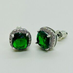 Emerald Green Silver Stud Earrings